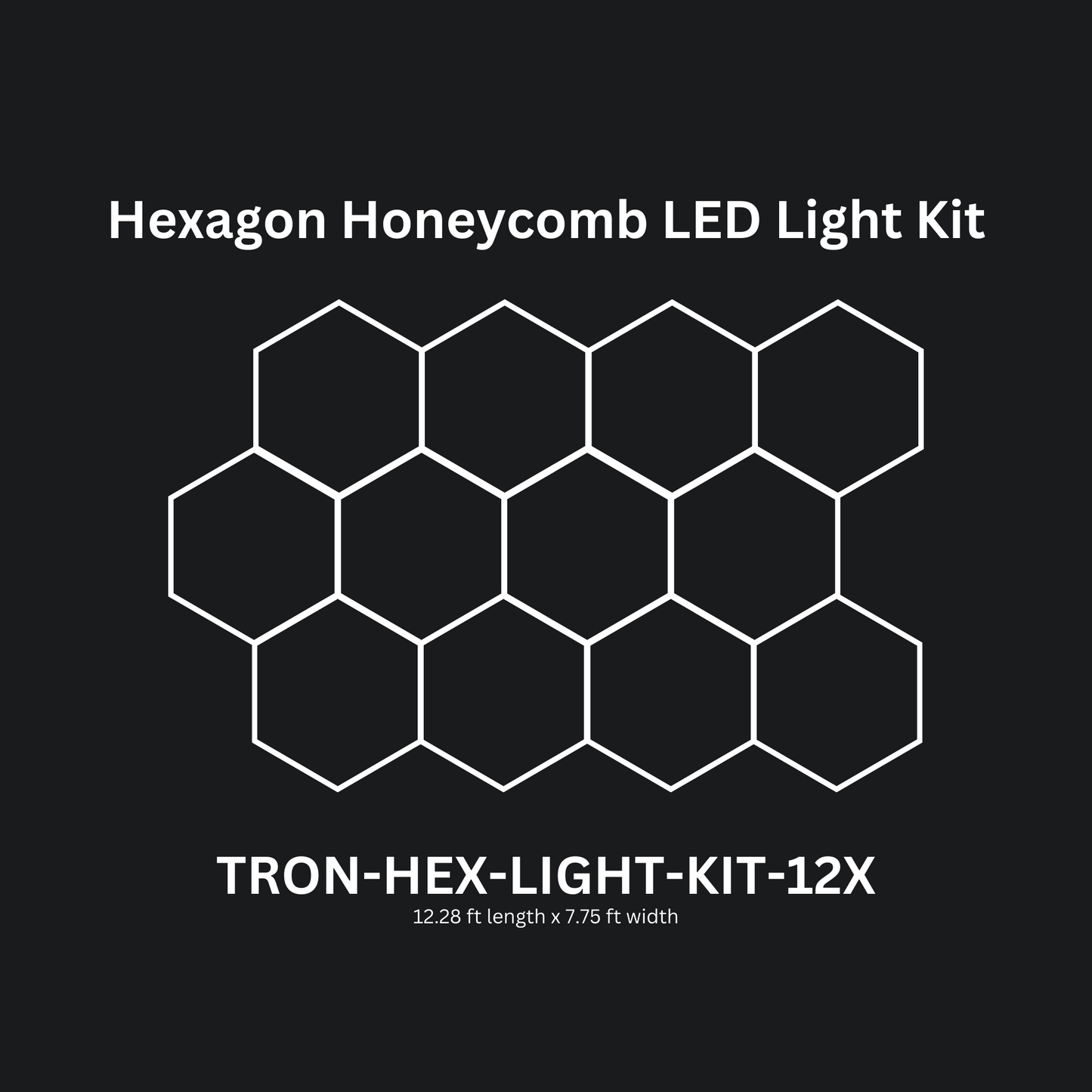 12x (Twelve) Hexagon LED Light Kit, No Border, Grid Series, Super Bright Daylight White 6500K, TRON-HEX-LIGHT-KIT-12X