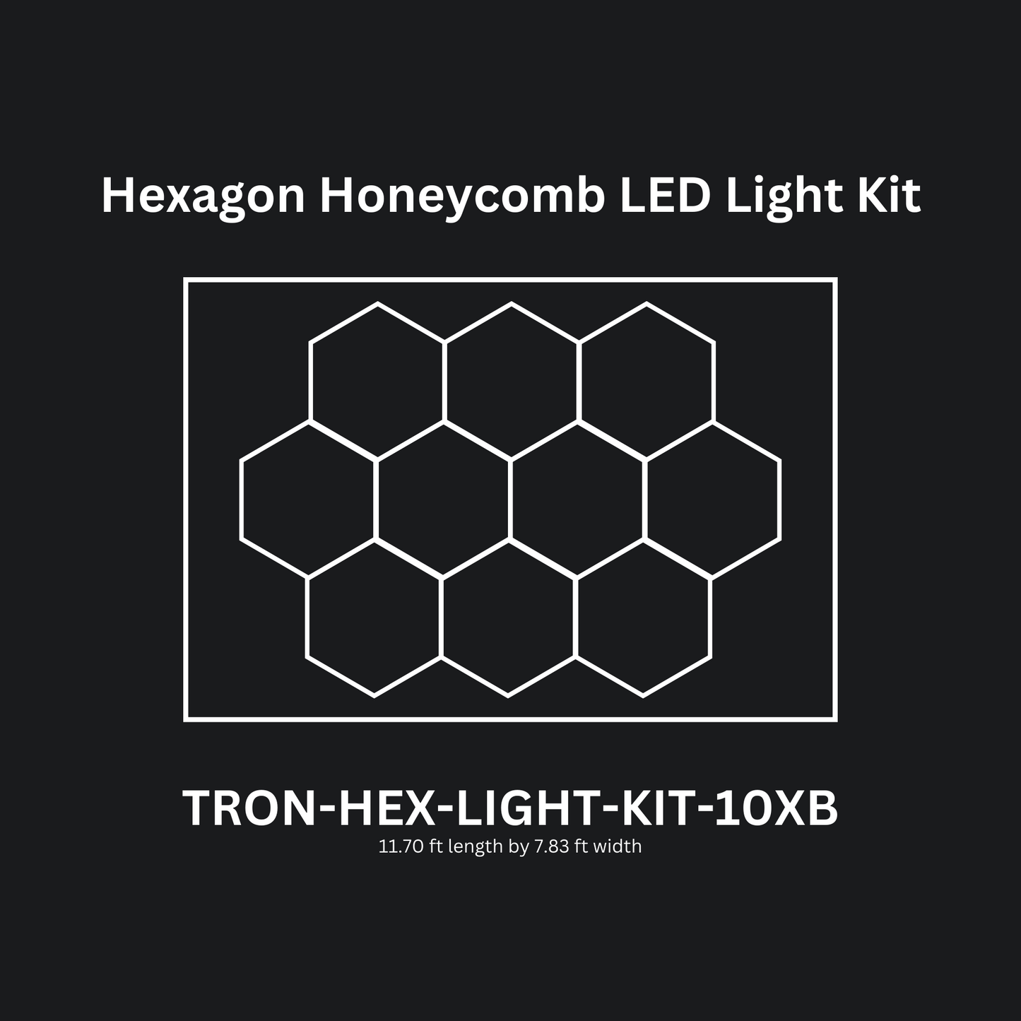 LED Shop Lights, Garage Lighting, Shop Lights, 10x (Ten) Hexagon Lights, Triple Row With Border, TRON-HEX-LIGHT-KIT-10XB