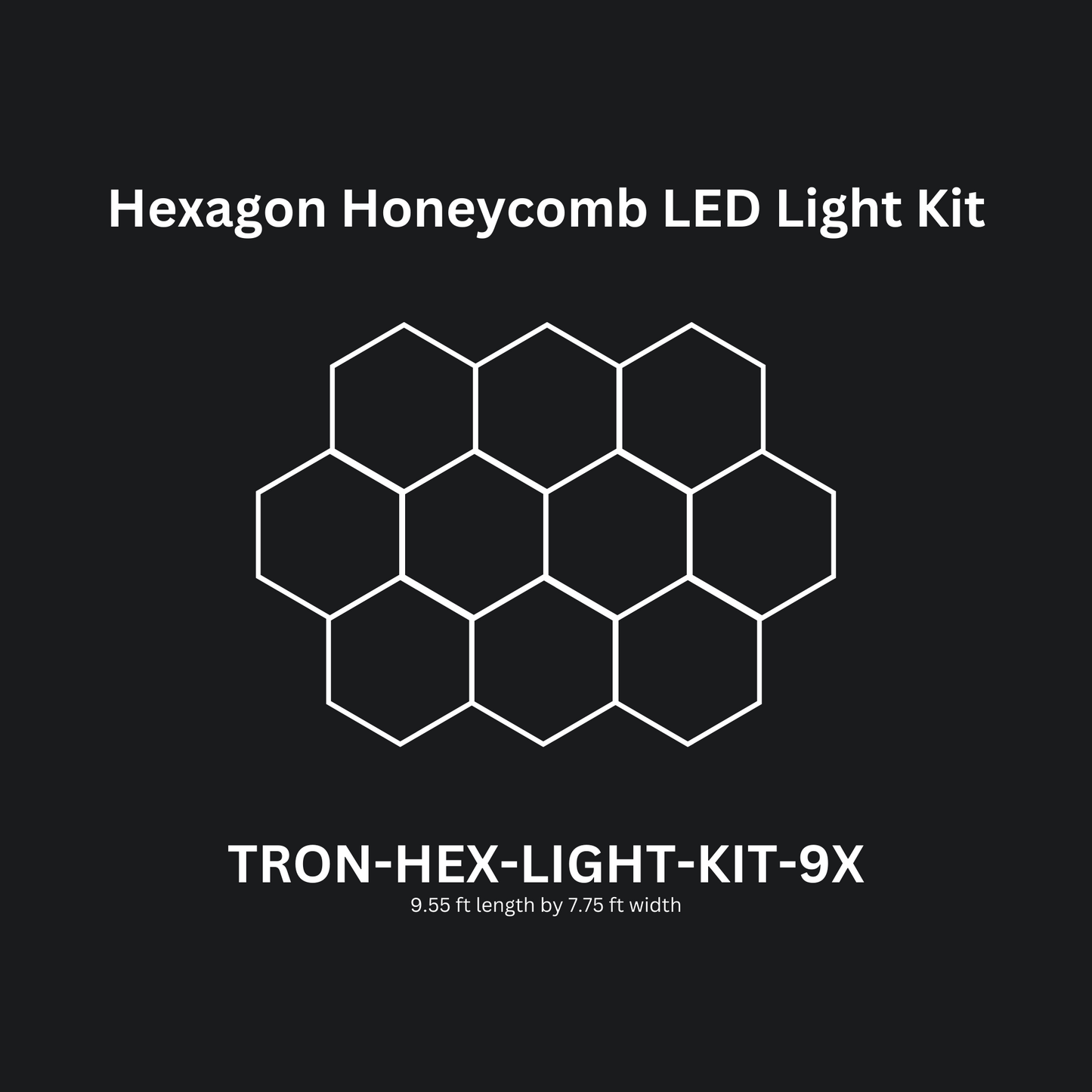 9x (Nine) Hexagon LED Light Kit, No Border, Grid Series, Super Bright Daylight White 6500K, TRON-HEX-LIGHT-KIT-9X
