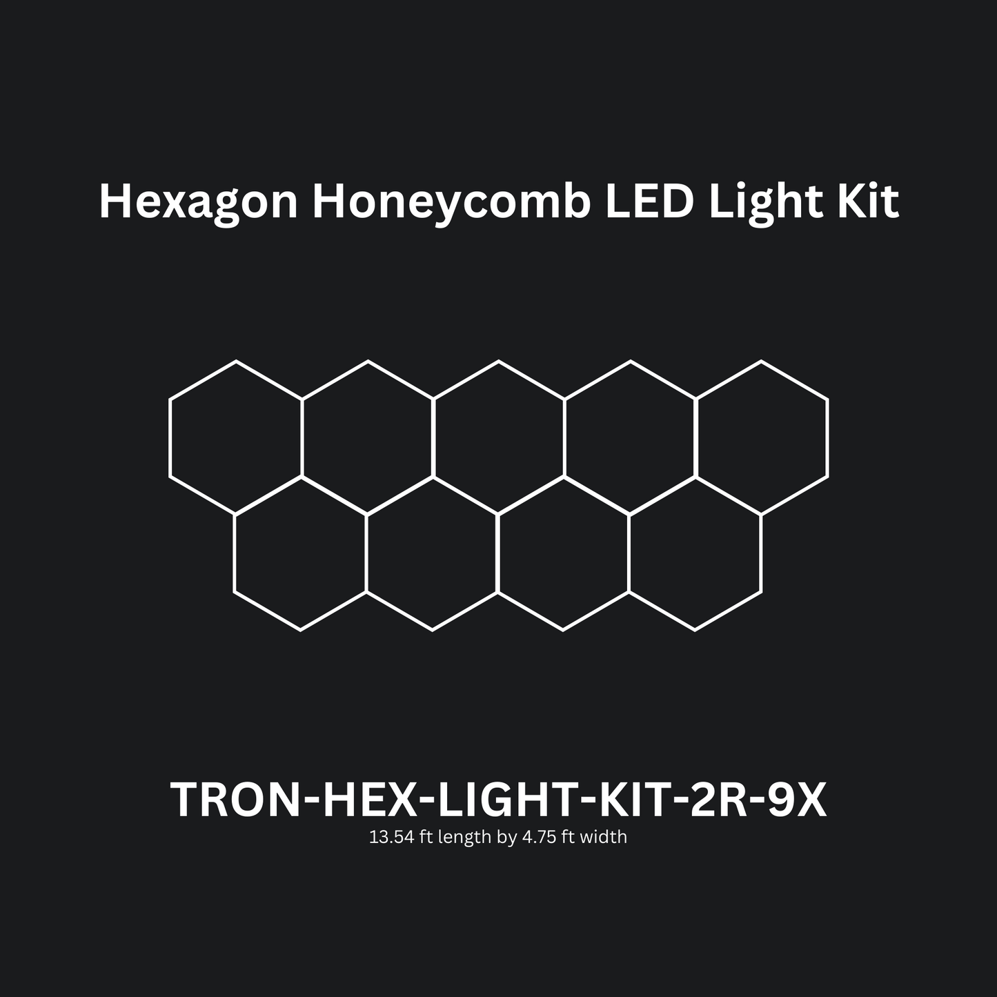 LED Shop Lights, Garage Lighting, Shop Lights, 9x (Nine) Hexagon Lights, Double Row With No Border, TRON-HEX-LIGHT-KIT-2R-9X