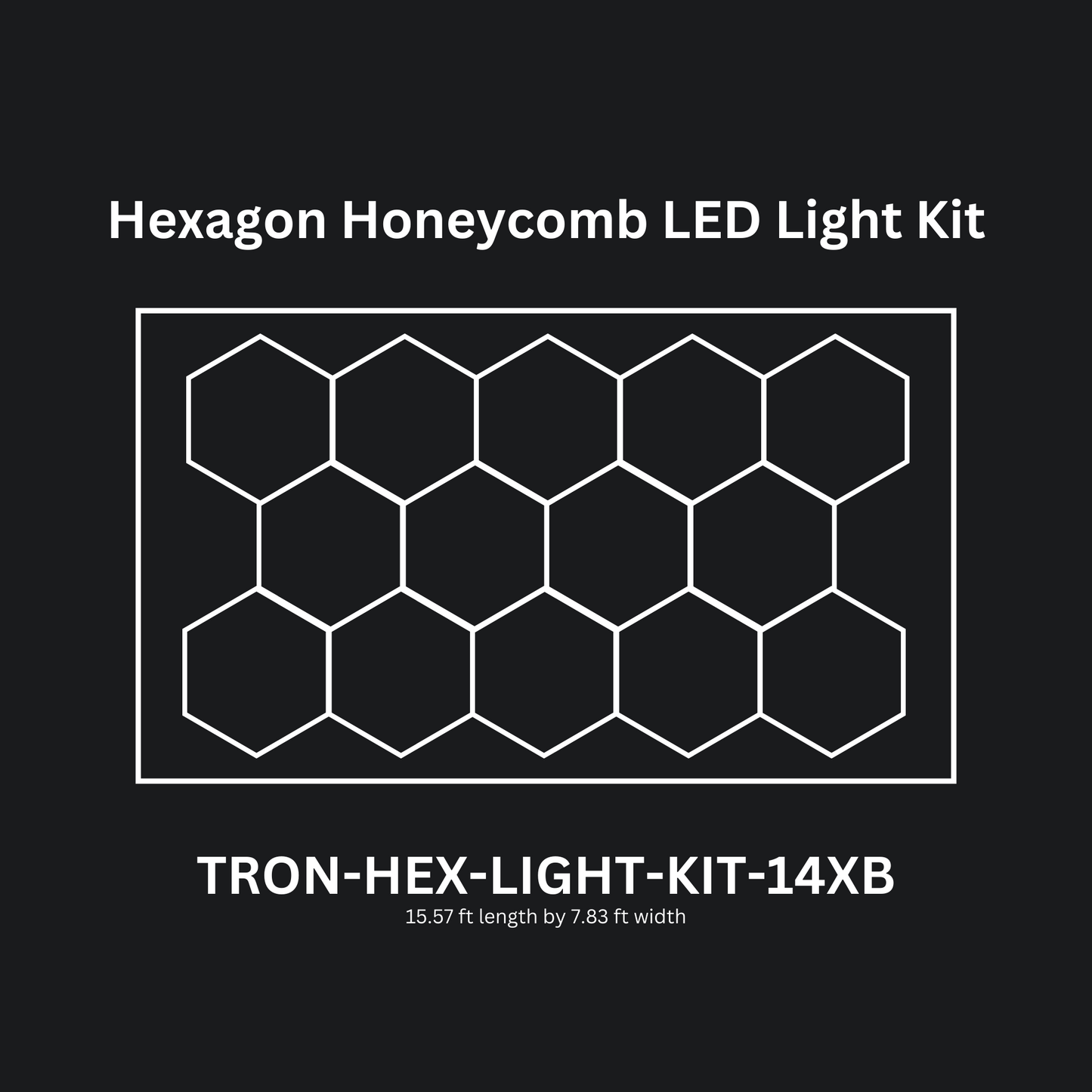 14x (Fourteen) Hexagon LED Light Kit, With Border Upgrade, Grid Series, Super Bright Daylight White 6500K, TRON-HEX-LIGHT-KIT-14XB