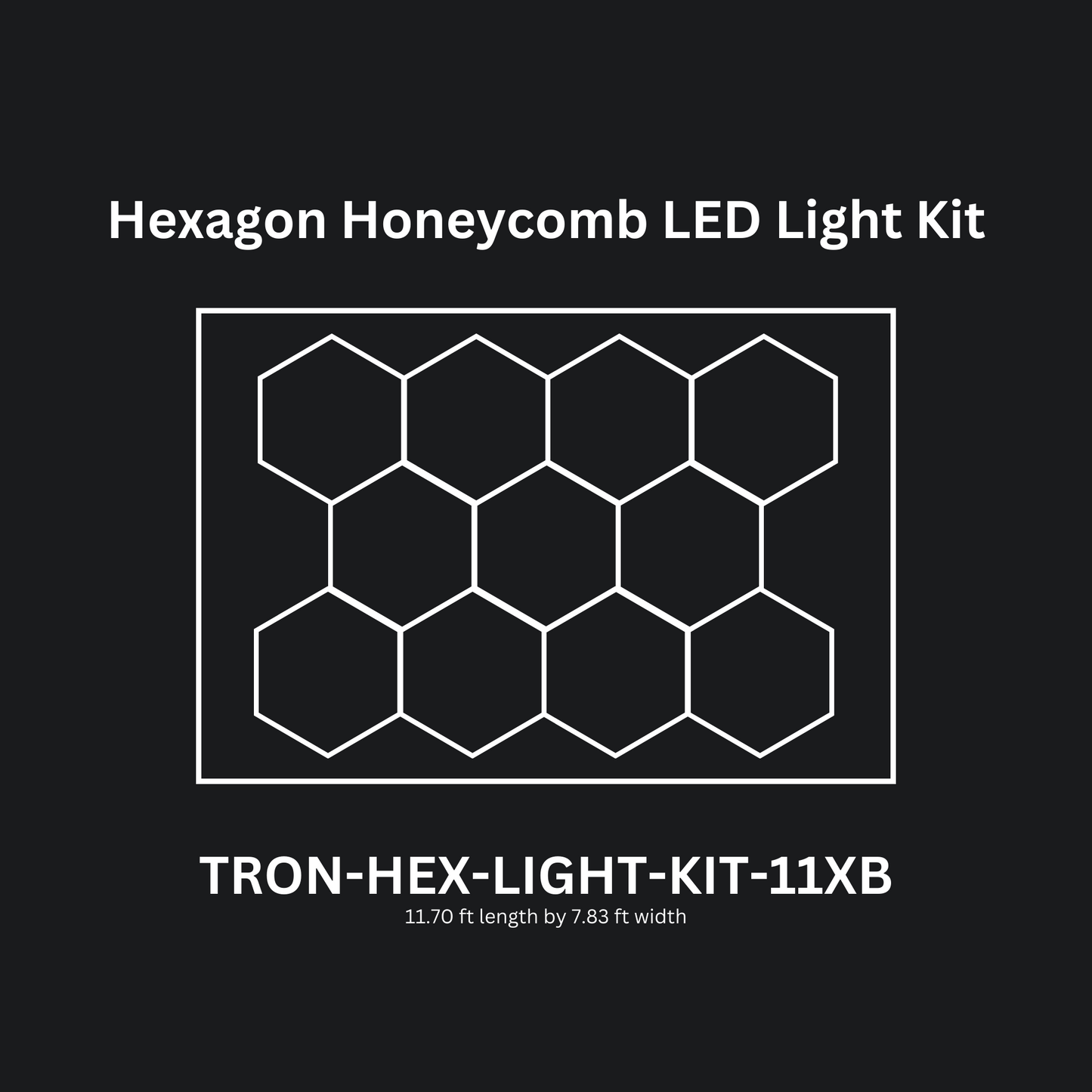 11x (Eleven) Hexagon LED Light Kit, With Border Upgrade, Grid Series, Super Bright Daylight White 6500K, TRON-HEX-LIGHT-KIT-11XB