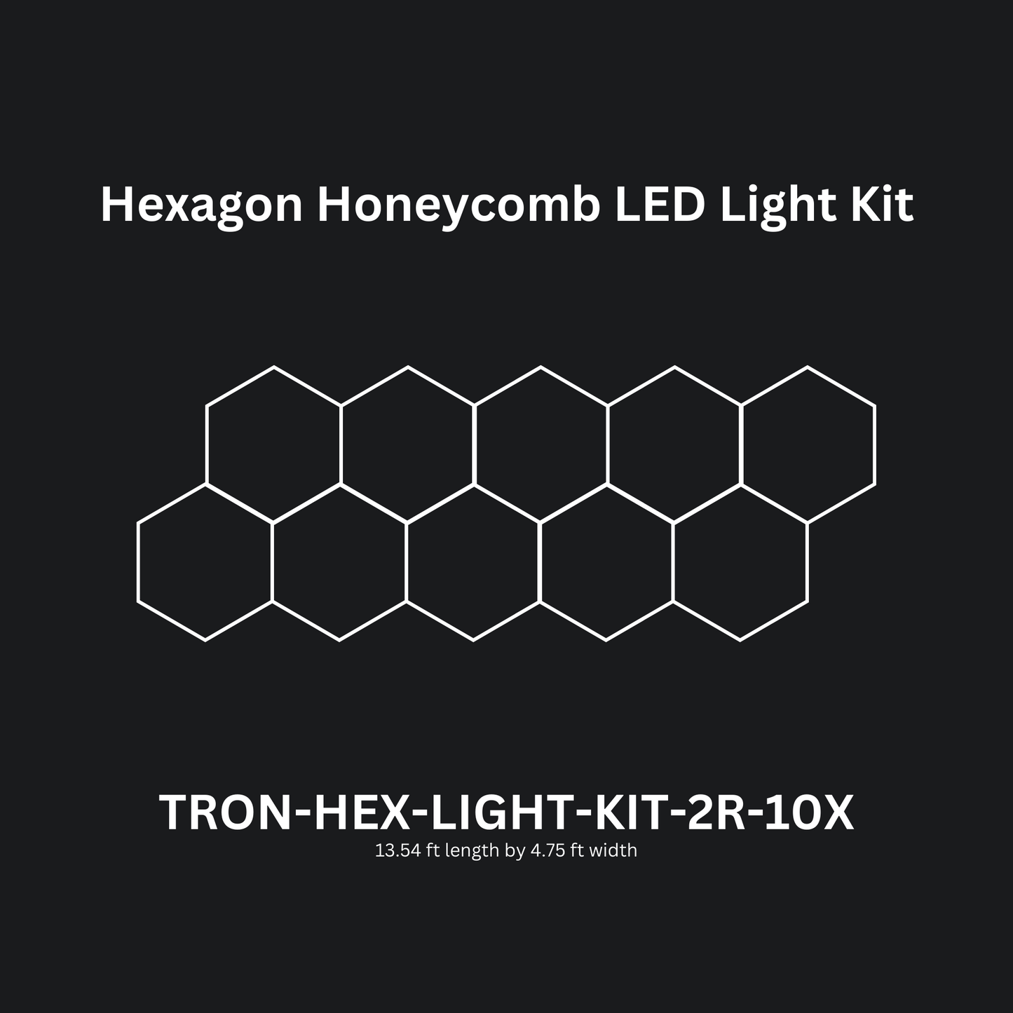 LED Shop Lights, Garage Lighting, Shop Lights, 10x (Ten) Hexagon Lights, Double Row With No Border, TRON-HEX-LIGHT-KIT-2R-10X