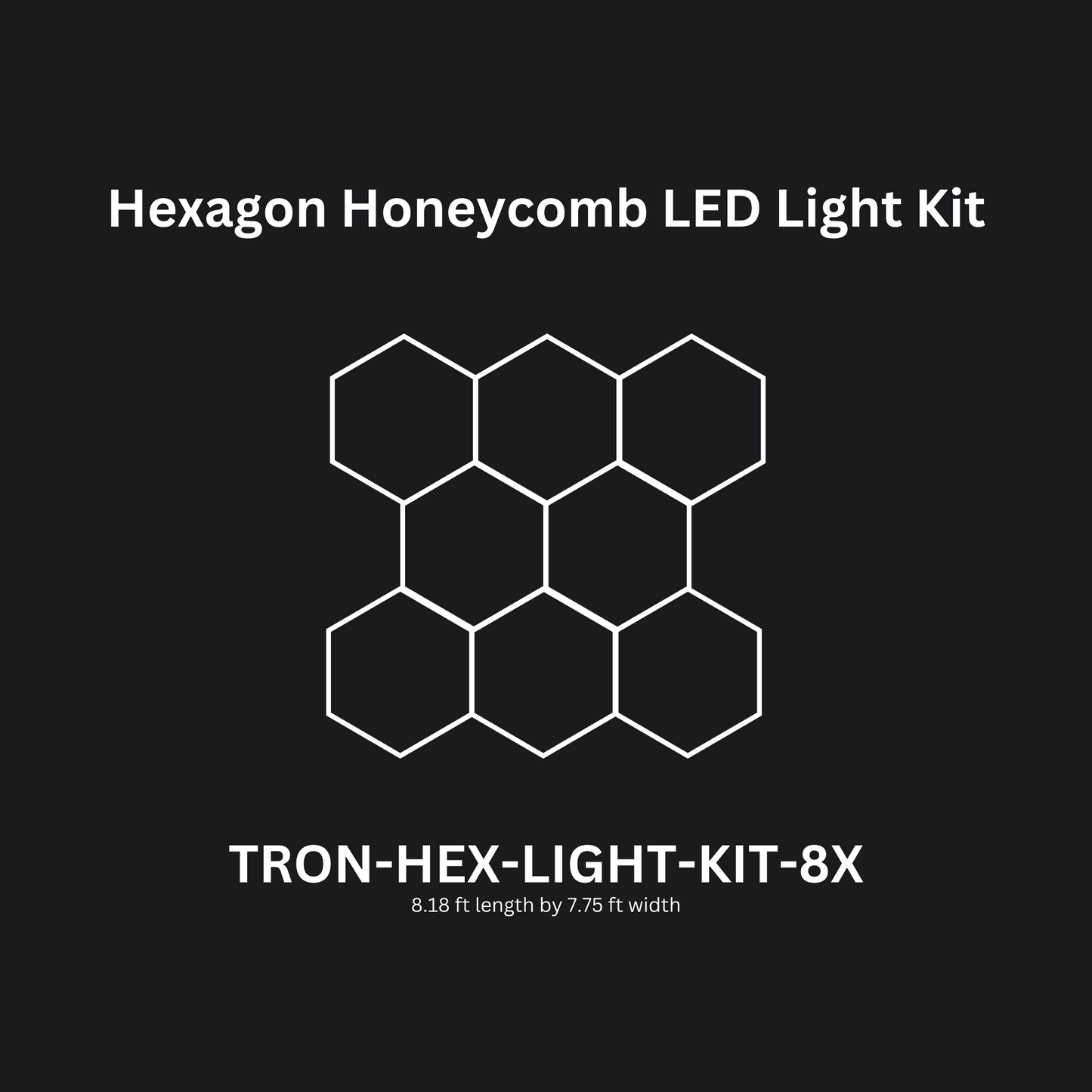 8x (Eight) Hexagon LED Light Kit, No Border, Grid Series, Super Bright Daylight White 6500K, TRON-HEX-LIGHT-KIT-8X