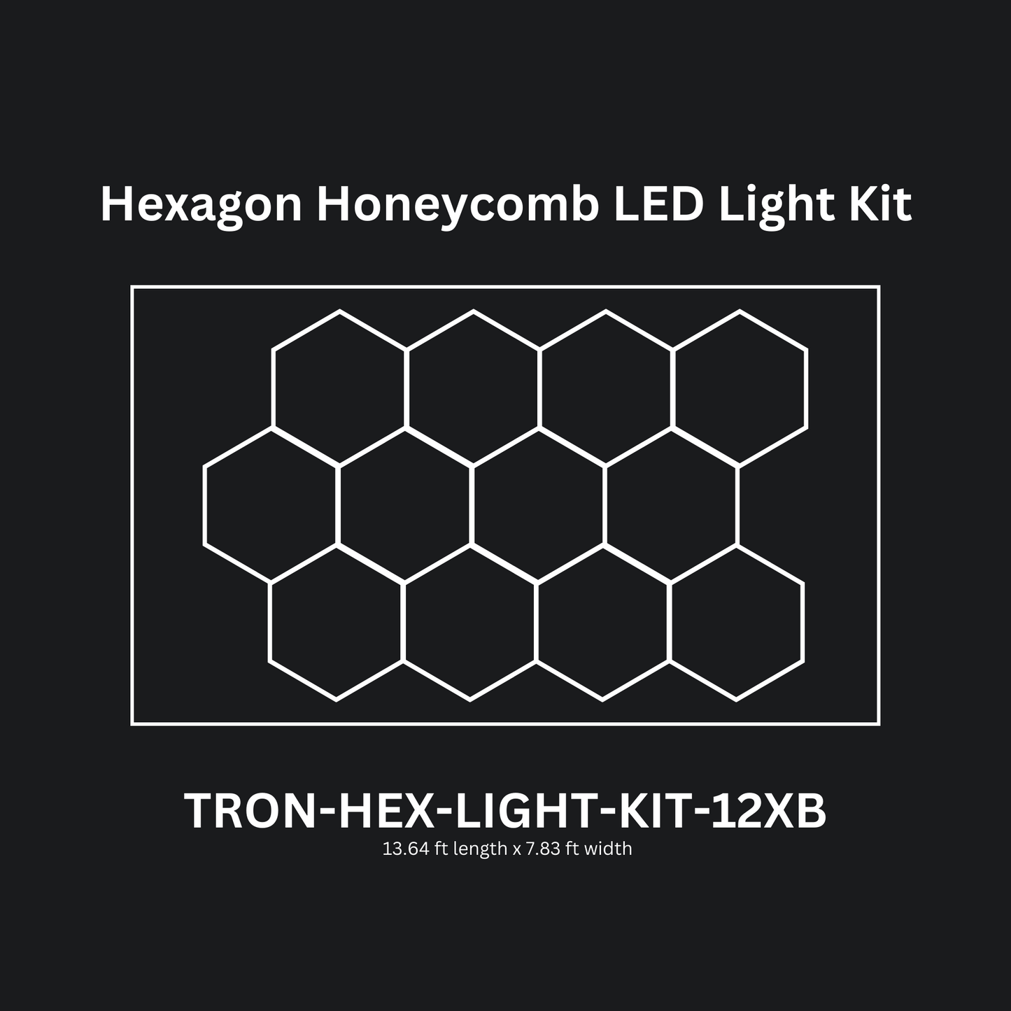 12x (Twelve) Hexagon LED Light Kit, With Border Upgrade, Grid Series, Super Bright Daylight White 6500K, TRON-HEX-LIGHT-KIT-12XB