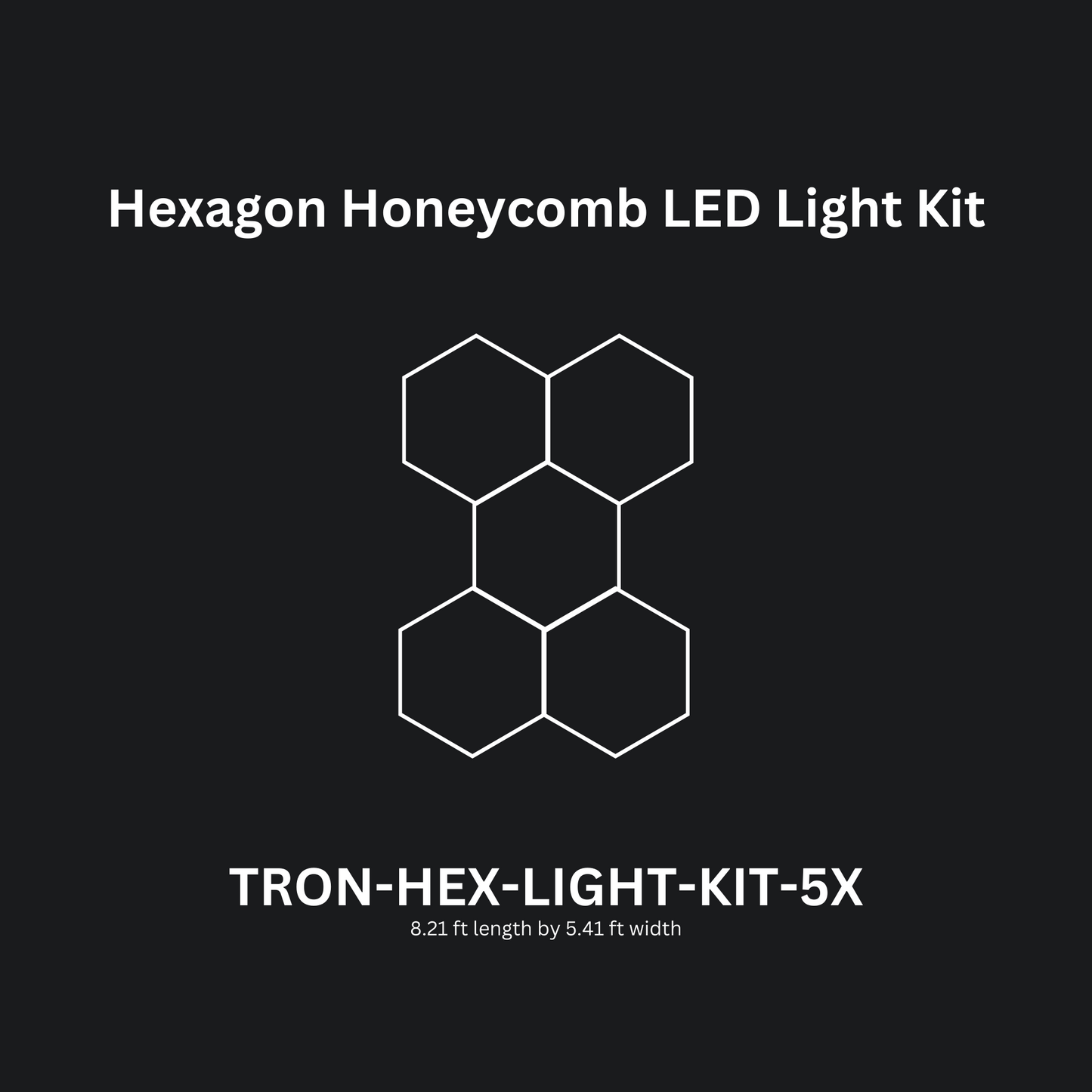 5x (Five) Hexagon LED Light Kit, No Border, Grid Series, Super Bright Daylight White 6500K, TRON-HEX-LIGHT-KIT-5X