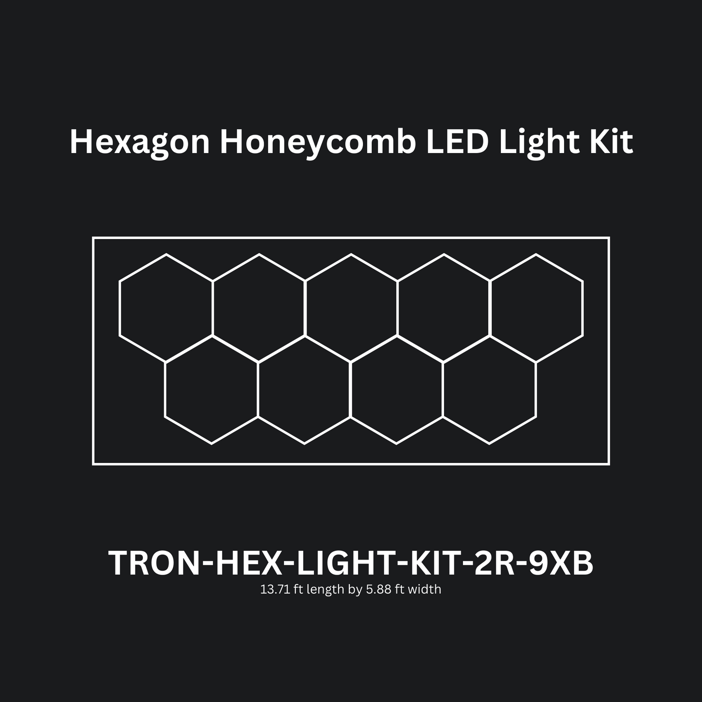 LED Shop Lights, Garage Lighting, Shop Lights, 9x (Nine) Hexagon Lights, Double Row With Border, TRON-HEX-LIGHT-KIT-2R-9XB