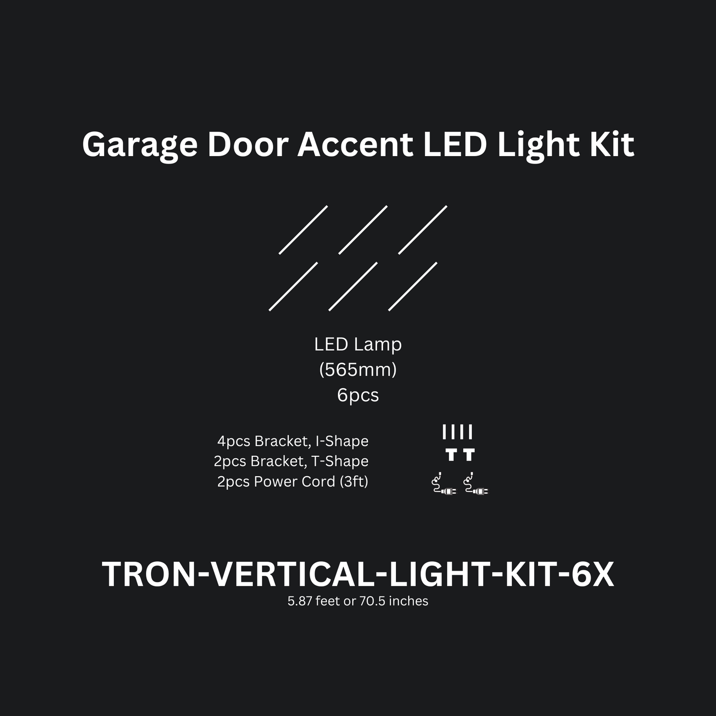 6ft (Six) Vertical Series LED Light Kit, Garage Door Accent Double Sided, Super Bright Daylight White 6500K, TRON-VERTICAL-LIGHT-KIT-6X