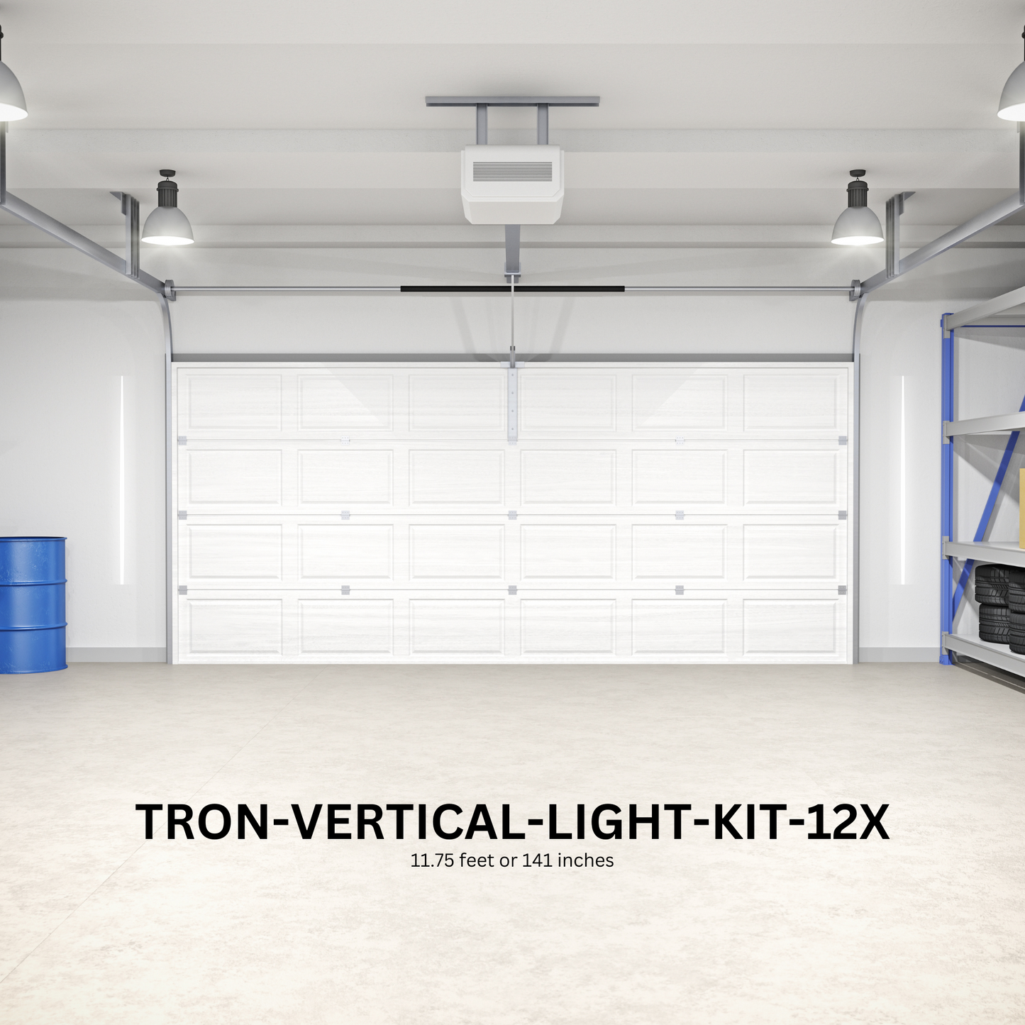12ft (Twelve) Vertical Series LED Light Kit, Garage Door Accent Double Sided, Super Bright Daylight White 6500K, TRON-VERTICAL-LIGHT-KIT-12X