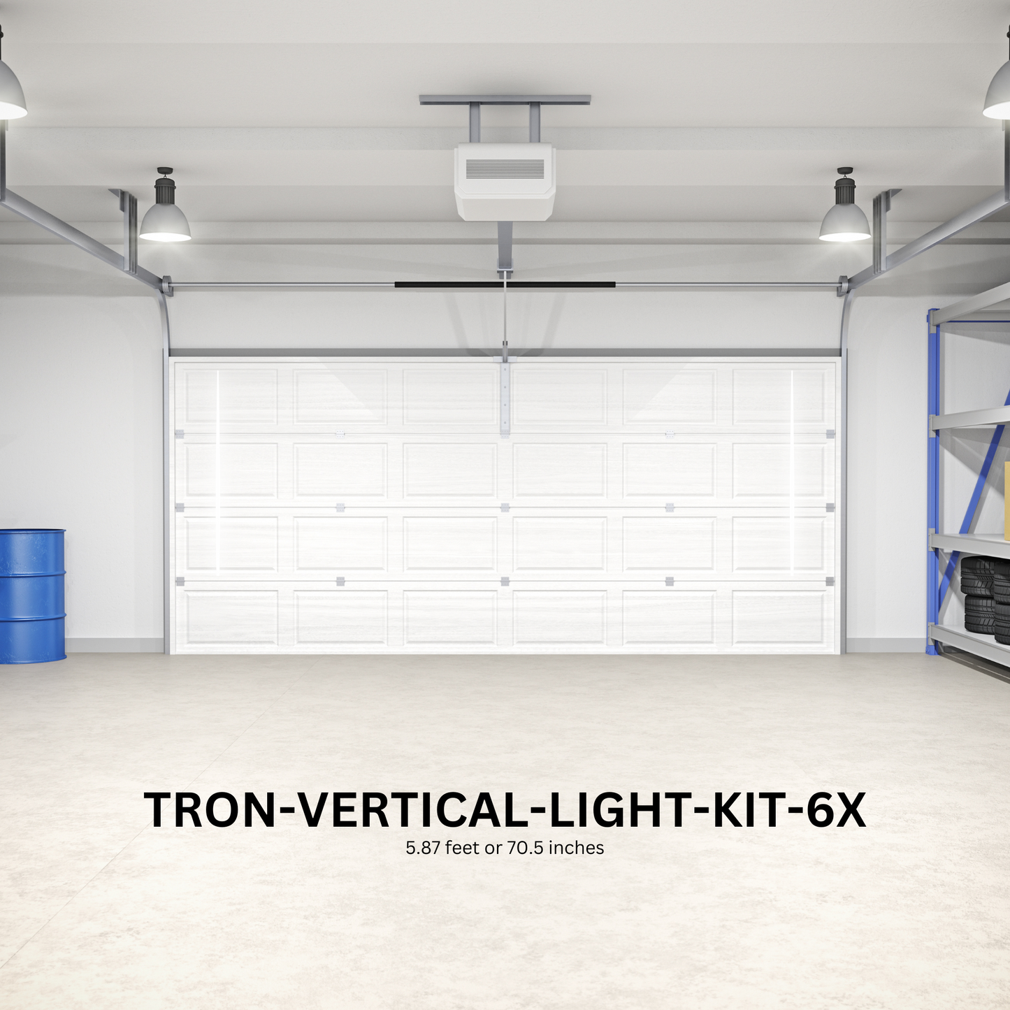 6ft (Six) Vertical Series LED Light Kit, Garage Door Accent Double Sided, Super Bright Daylight White 6500K, TRON-VERTICAL-LIGHT-KIT-6X