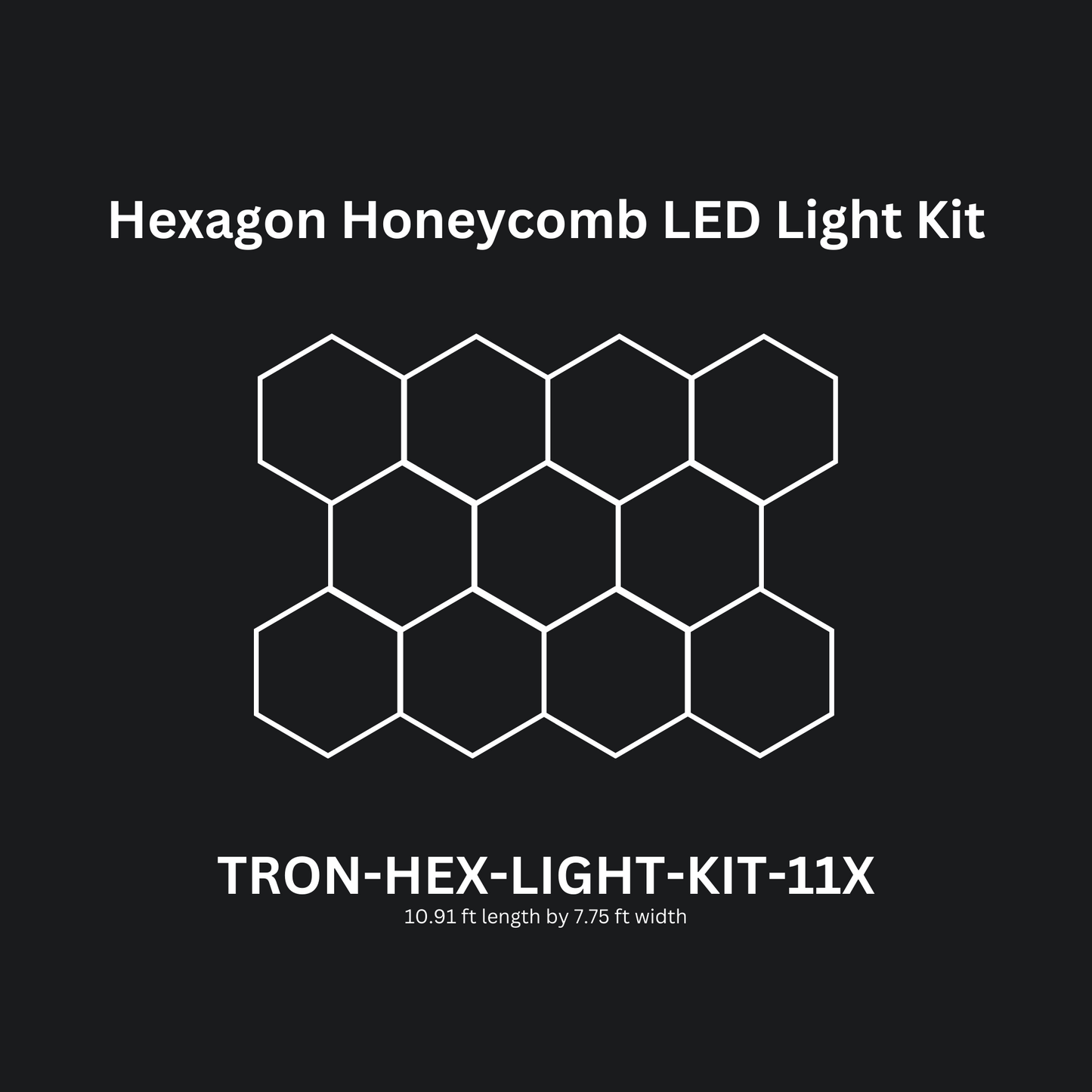 11x (Eleven) Hexagon LED Light Kit, No Border, Grid Series, Super Bright Daylight White 6500K, TRON-HEX-LIGHT-KIT-11X