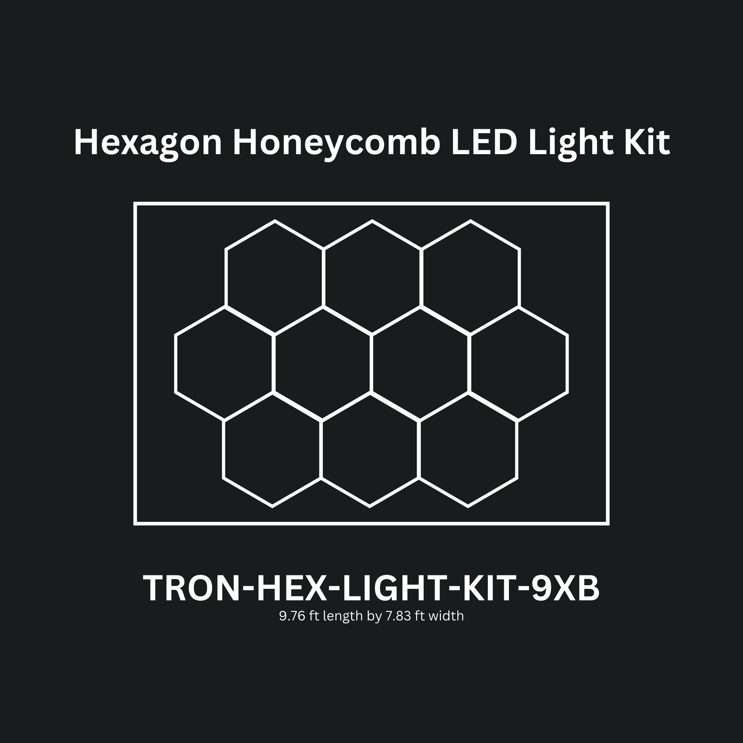 LED Shop Lights, Garage Lighting, Shop Lights, 9x (Nine) Hexagon Lights, Triple Row With Border, TRON-HEX-LIGHT-KIT-9XB