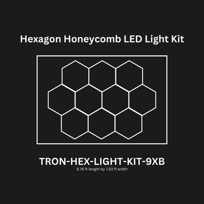 LED Shop Lights, Garage Lighting, Shop Lights, 9x (Nine) Hexagon Lights, Triple Row With Border, TRON-HEX-LIGHT-KIT-9XB