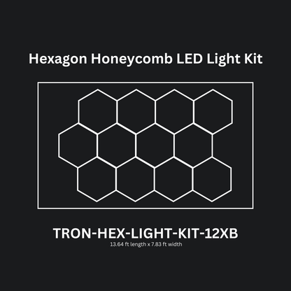 12x (Twelve) Hexagon LED Light Kit, With Border Upgrade, Grid Series, Super Bright Daylight White 6500K, TRON-HEX-LIGHT-KIT-12XB