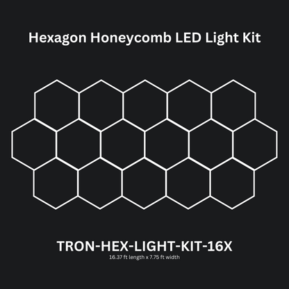 16x (Sixteen) Hexagon LED Light Kit, No Border, Grid Series, Super Bright Daylight White 6500K, TRON-HEX-LIGHT-KIT-16X