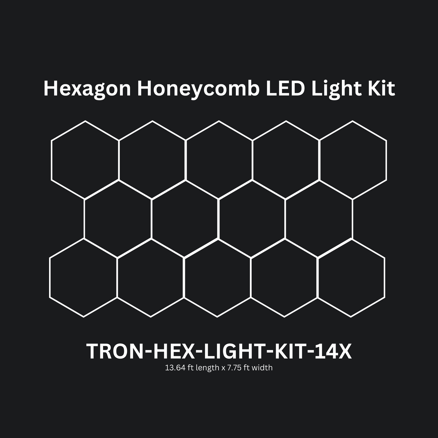 14x (Fourteen) Hexagon LED Light Kit, No Border, Grid Series, Super Bright Daylight White 6500K, TRON-HEX-LIGHT-KIT-14X