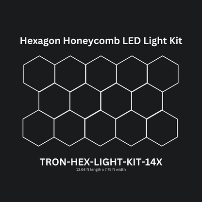 14x (Fourteen) Hexagon LED Light Kit, No Border, Grid Series, Super Bright Daylight White 6500K, TRON-HEX-LIGHT-KIT-14X