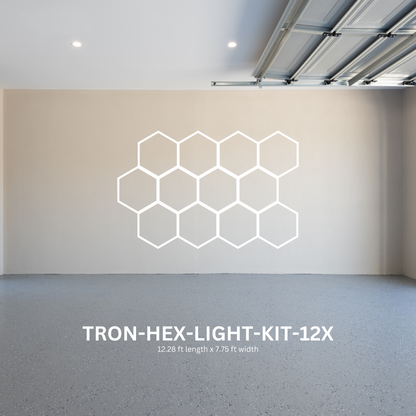 12x (Twelve) Hexagon LED Light Kit, No Border, Grid Series, Super Bright Daylight White 6500K, TRON-HEX-LIGHT-KIT-12X