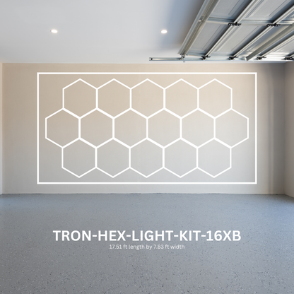 16x (Sixteen) Hexagon LED Light Kit, With Border Upgrade, Grid Series, Super Bright Daylight White 6500K, TRON-HEX-LIGHT-KIT-16XB